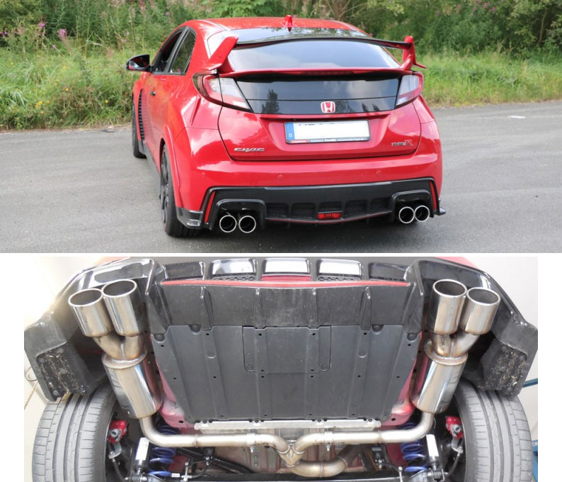 FOX Sportauspuff / Duplex-Anlage 70mm ab Kat. für: HONDA Civic Type R - FK2 / 2.0T - 228 kW  |  Endrohr-Typ: 4x 90 rund |  Hinweise: S,12
