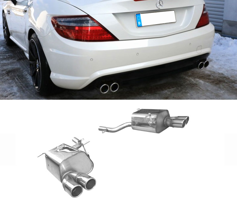 FOX Sportauspuff / Duplex-ESD für: MERCEDES  SLK200, SLK250 - R172, AMG-Paket / 135,150,225 kW |  Endrohr-Typ: 4x 76 rund |  Hinweise: S,16 - inkl. Montagerohr