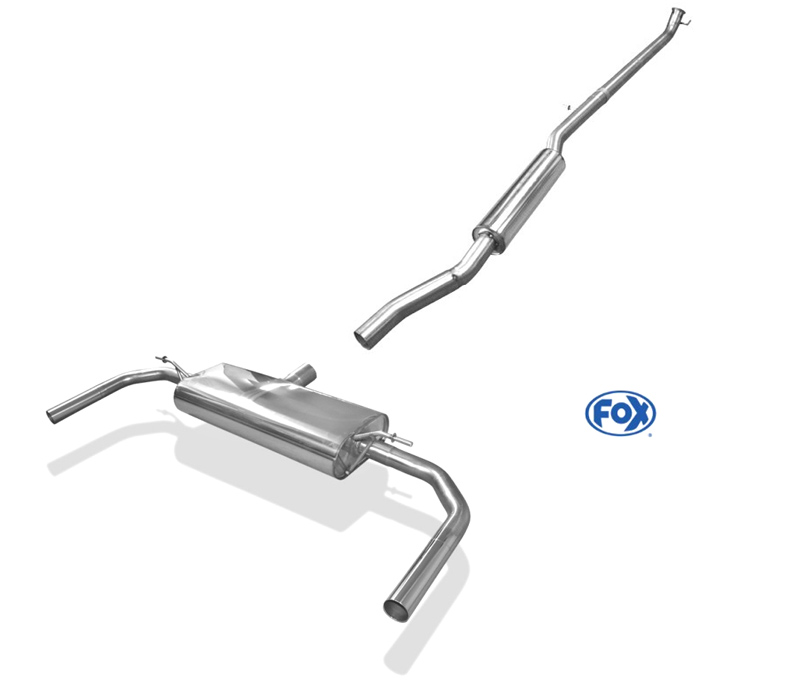 FOX Sportauspuff / Duplex-Anlage 63,5mm ab Kat. für: MERCEDES CLA220, CLA250 - C117,X117 - 4matic / 2.0T - 135,155 kW |  Endrohr: unsichtbar, wie Original  |  Hinweis: passend für CLA45 AMG Heck