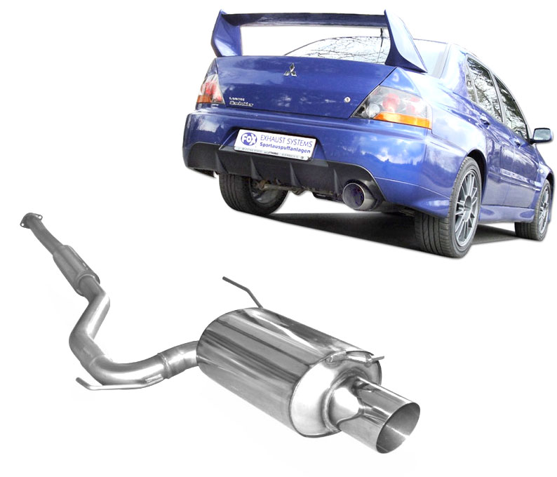 FOX Sportauspuff / Anlage 70mm ab Kat. für: MITSUBISHI  Lancer EVO 7+8+9  /  195,206kW   |  mit Endrohr-Typ:  1x 129 rund |  Hinweise: XL,14
