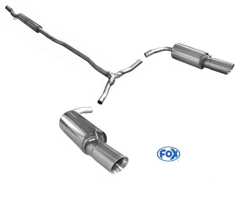 FOX Sportauspuff / Duplex-Anlage 63,5mm ab Kat. für: MINI Cooper S Clubmann - R55 / 1.6T - 120,128,135 kW |  Endrohr-Typ: 2x 100 schräg  |  Hinweise: S,25