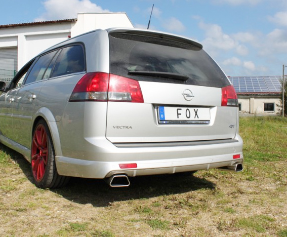 FOX Sportauspuff / Duplex-Anlage 76mm ab Kat. für: OPEL  Vectra C Caravan OPC / 2.8T - 206 kW |  Endrohr-Typ: 2x 142x78 Trapez |  Hinweise: XXL,61