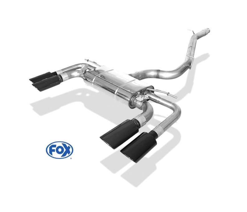 FOX Sportauspuff / Duplex-Anlage 76mm ab Kat./OPF für: CUPRA Ateca - 5FP / 2.0TSI - 221 kW |  Endrohr-Typ:  4x 100 rund, angeschrägt - Schwarz oder Anthrazit  |  Hinweise: XL,1,25, mit 2 Klappen | Endrohre wählbar: glänzend oder matt
