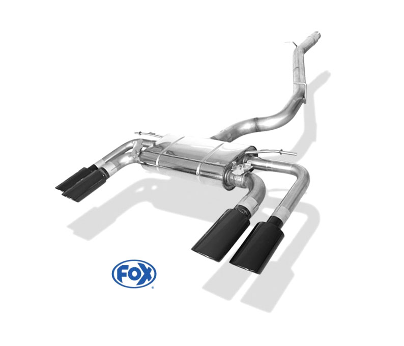 FOX Sportauspuff / Duplex-Anlage 76mm ab Kat./OPF für: CUPRA Ateca - 5FP / 2.0TSI - 221 kW |  Endrohr-Typ:  4x 106x71 oval, eingerollt, angeschrägt - Schwarz oder Anthrazit  |  Hinweise: XL,1,44, mit 2 Klappen | Endrohre wählbar: glänzend oder matt