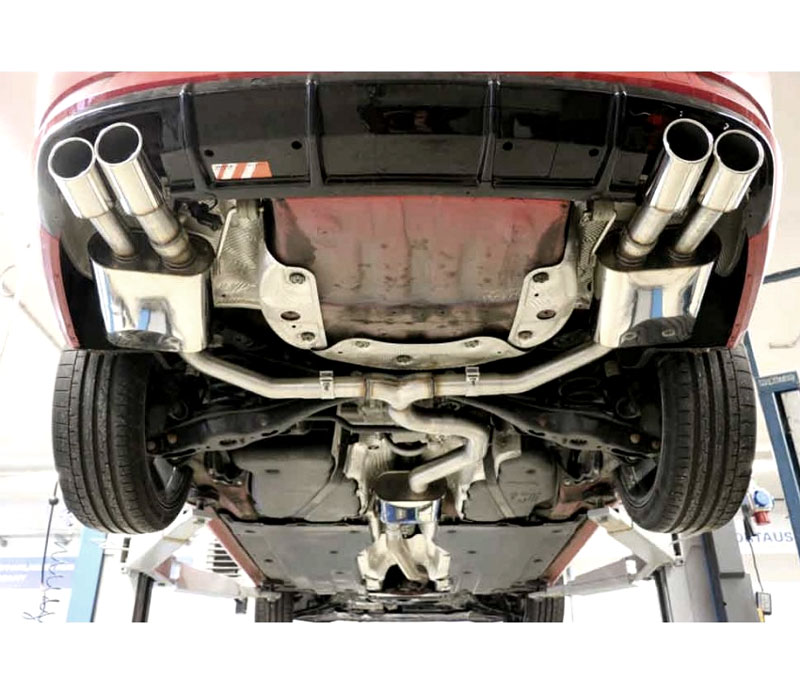 FOX Sportauspuff / Duplex-Anlage 70mm ab Kat. für: SKODA Superb 4x4 - 3V / 2.0TSI - 206 kW |  Endrohr-Typ: 4x 90 rund, schräg, versetzt  |  Hinweise: S,16, ESD sind mit Klappen