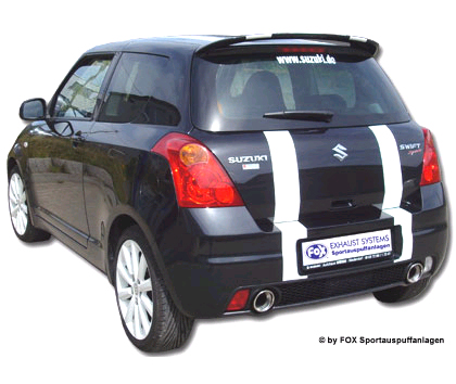 FOX Sportauspuff / Duplex-Anlage ab Kat. für: SUZUKI Swift Sport - MZ / 1.6i 16V - 92 kW |  Endrohr-Typ: 2x 100 rund |  Hinweise: S,17 / VSD muss am Kat. verschweisst werden.