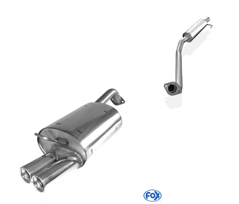 FOX Sportauspuff / Anlage 55mm ab Kat. für: TOYOTA  Corolla 1.8TS - E12 |  Endrohr-Typ:  2x 80 rund |  Hinweise: S,13