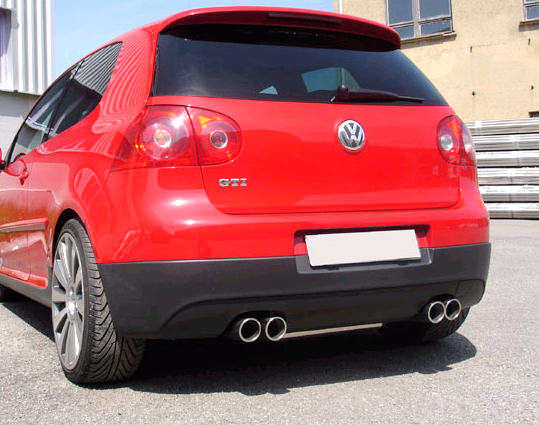 FOX Sportauspuff / Duplex-Anlage 70mm ab Kat. für: VW  Golf 5 GTI / 2.0TFSI - 147,169 kW |  Endrohr-Typ: 4x 76 rund eingerollt angeschrägt |  Hinweise: XL,1,17