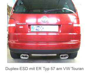 FOX Sportauspuff / Duplex-ESD für: VW Touran  1.6, 2.0, TDI /  - 110 kW |  Endrohr-Typ: 2x 160x80 flachoval DTM |  Hinweise: S,57