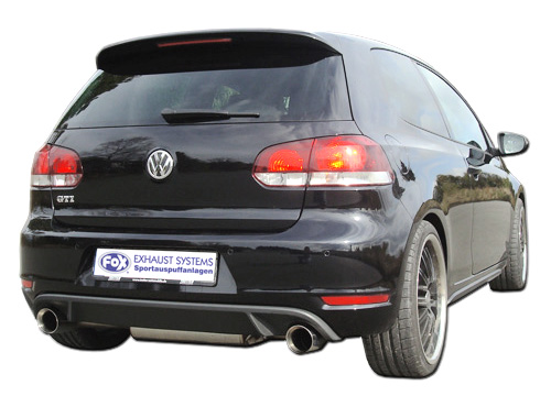 FOX Sportauspuff / Duplex-Anlage ab Kat. für: VW Golf 6 / 1.4, 1.4TSI, 1.6 / 59-118 kW |  Endrohr-Typ: 2x 90 rund |  Hinweise: S,25, passend zur GTI Heckschürze