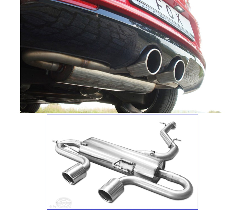 FOX Sportauspuff / Anlage 70mm ab Kat./VSD für: VW  Golf 6 R / 2.0T - 199 kW |  Endrohr-Typ: 2x 100 rund,schräg |  Hinweise: XL,16