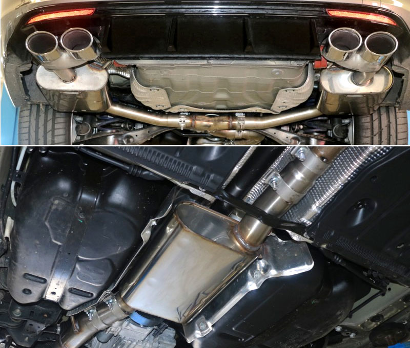 FOX Sportauspuff / Duplex-Anlage 76mm ab Kat. für: VW Golf 7 R Variant / 2.0T - 206,221 kW |  Endrohr-Typ: Austritt der Endrohre in den originalen Endrohrblenden