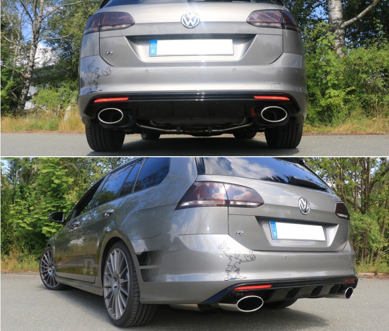 FOX Sportauspuff / Duplex-Anlage 76mm ab Kat. für: VW Golf 7 R Variant / 2.0T - 206,221 kW |  Endrohr-Typ: 2x 160x90 oval, seitlich schräg |  Hinweise: S,38