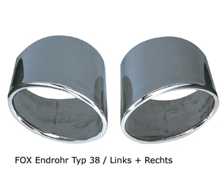 FOX Endrohr-Satz zum Anschweissen für PORSCHE 911 / 993 | Oval 115x85 gebördelt Links+Rechts, ohne Absorber / Edelstahl spiegelglanz-poliert / Anschluss mittig