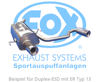FOX Sportauspuff / Duplex-ESD für: VOLVO  V70 / 97-00 / 2.0, 2.3T5 (184kW), 2.5, 2.8, 2.4TD |  Endrohr-Typ: 2x 90 rund |  Hinweise: S,13