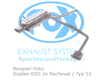 FOX Sportauspuff / Duplex-Anlage ab Kat. für: BMW  X3 - X83 / 2.5i,3.0i - 141,170 kW |  Endrohr-Typ:  2x 135x80 flachoval |  Hinweise: S,53 / Reserverad muss entfernt werden, nicht passend mit AHK