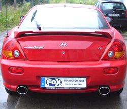 FOX Sportauspuff / Duplex-Anlage ab Kat. für: HYUNDAI Coupé 2.0 16V - GK / 100,102,105 kW |  Endrohr-Typ:  2x 129x106 oval |  Hinweise: XS,33
