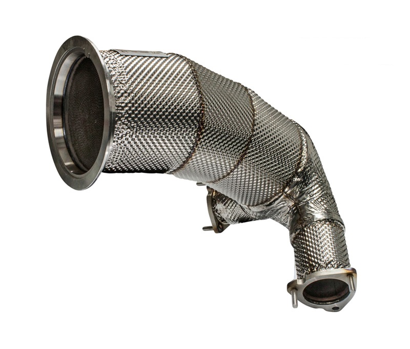 HJS Downpipe 140/2x 60mm mit Sport-Kat. 200cpsi für: AUDI S4 - B9 / 3.0TFSI - 260 kW / Eingang 140mm, Ausgang 2x 60mm - passt auch zum orig. Auspuff