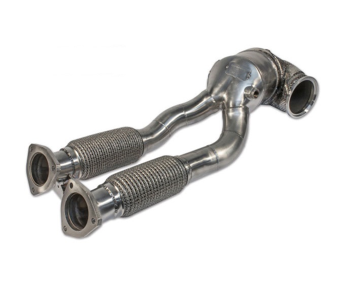 HJS Downpipe 96mm mit Sport-Kat. 200cpsi für: AUDI RS3 - 8V / 2.5TSI - 294 kW, ohne OPF / Ausgangsrohre mit ø 60 + 63,5mm