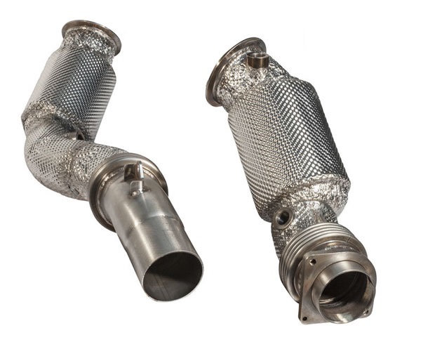 HJS Downpipe 80/65mm mit Sport-Kat. 200cpsi für: BMW M3, M3 CS - F80 /  3.0T - 317,331,338 kW / Euro 6 Norm / Zwischen Turbolader und Haupt-Kat.
