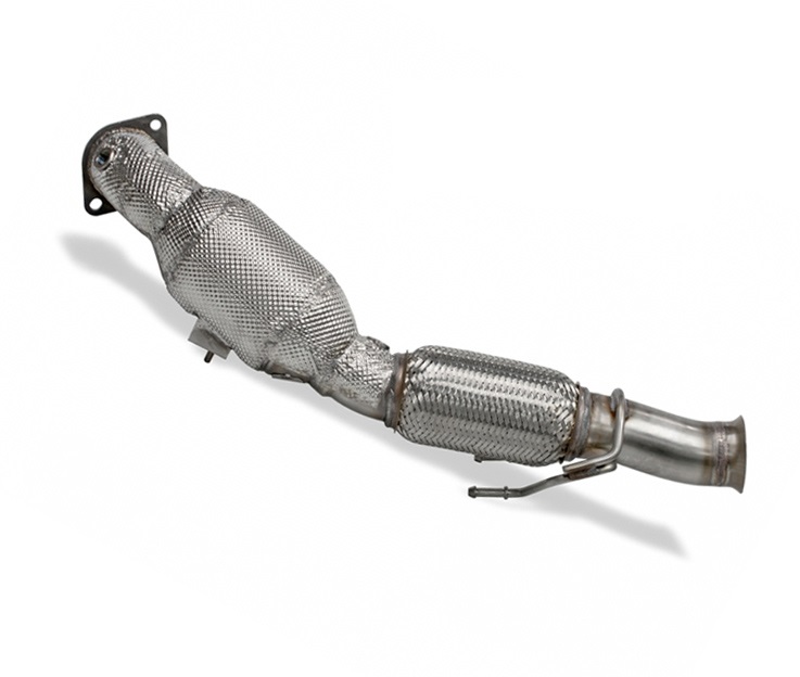 HJS Downpipe 76mm mit Sport-Kat. 200cpsi für: FORD Focus RS - DYB / 2.3T - 257 kW / mit Integral-Isolierung / mit CH-Gutachten