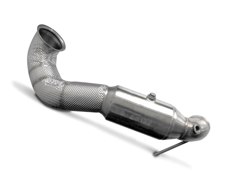 HJS Downpipe 89/76mm mit Sport-Kat. 300cpsi für: MERCEDES A45 AMG - W176,245G | 2.0T - 265,280 kW | Rohrbogen bis Kat. Ø 89mm / mit CH-Zulassung