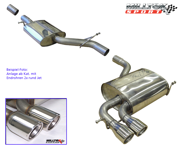 MILLTEK Sportauspuff / Anlage 70mm ab Kat. für: AUDI S3 - 8P | Endrohre 2x 80 rund JET