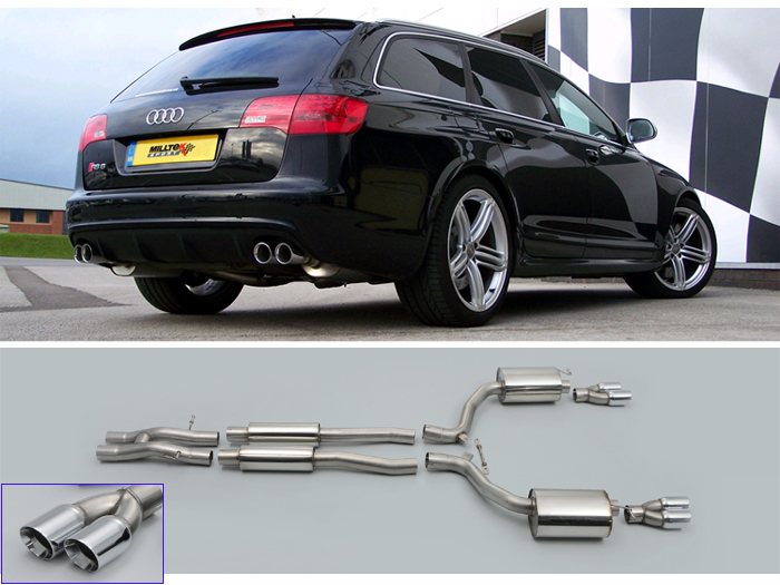 MILLTEK Sportauspuff / Duplex-Anlage 2x 70mm ab Kat. für: AUDI RS6 V10 Bi-Turbo - 4F | Endrohre 4x 80 rund, schräg