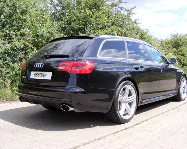 MILLTEK Sportauspuff / Duplex-Anlage 2x 70mm ab Kat. für: AUDI RS6 V10 Bi-Turbo - 4F | Endrohre 150x95 oval, chrom