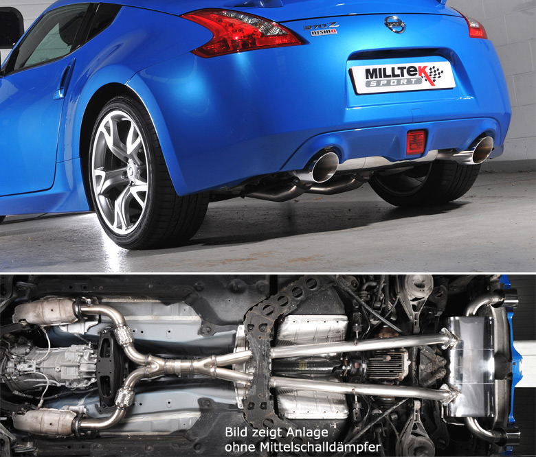 MILLTEK Sportauspuff / Duplex-Anlage 2x 63.5 mm ab Kat. für: NISSAN 370Z |  Endrohre GT 115 rund,schräg