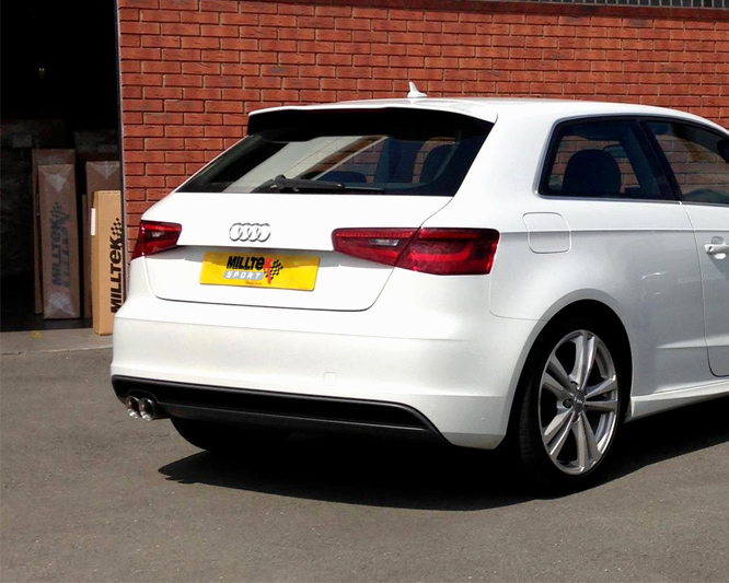 MILLTEK Sportauspuff / Anlage 70mm ab Kat. für: AUDI A3 - 8V / 2.0TDI - 110 kW | Endrohre 2x 80 rund GT