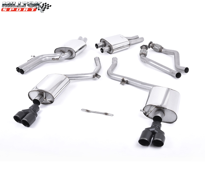 MILLTEK Sportauspuff / Duplex-Anlage 2x 60 mm ab Kat. für: AUDI S5 V6 3.0TFSI - Coupé,Cabrio S-Tronic / 2009-11  | Endrohre 4x 80 rund - Schwarz matt