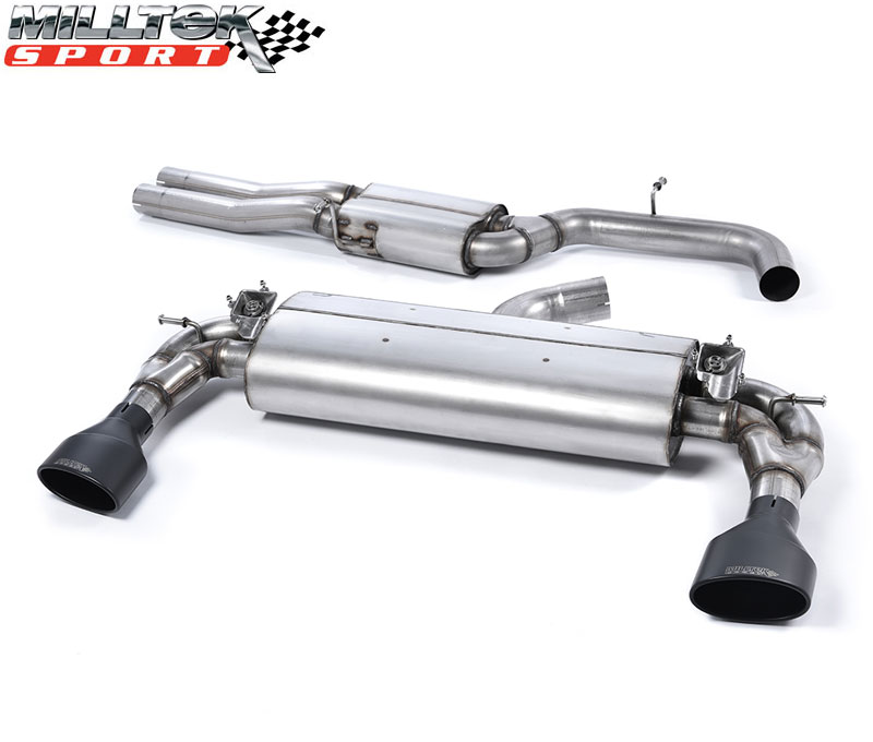 MILLTEK Sportauspuff / Duplex-Anlage 76mm ab Kat./OPF für: AUDI TTRS - 8S / 2.5TSI - 294 kW, mit OPF | Endrohre 2x 170x107 oval - Cerakote black / mit Klappen, HollowTek Technology
