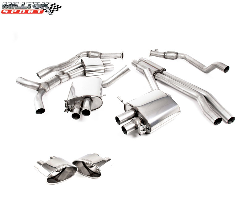 MILLTEK Sportauspuff / Duplex-Anlage 2x 70mm ab Kat. für: AUDI RS5 Sportback - B9 / 2.9TFSI - 331 kW, ohne OPF | 2-flutig mit MSD - Endrohr: 2x 170x107 oval - verchromt