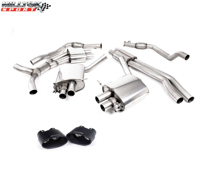 MILLTEK Sportauspuff / Duplex-Anlage 2x 70mm ab Kat. für: AUDI RS5 Sportback - B9 / 2.9TFSI - 331 kW, ohne OPF | 2-flutig mit MSD - Endrohr: 2x 170x107 oval - Schwarz matt
