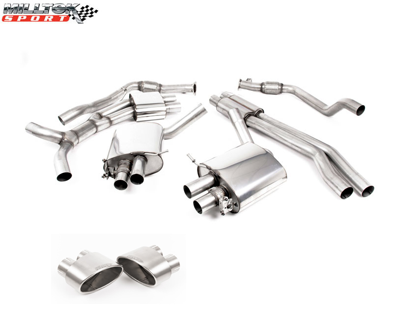 MILLTEK Sportauspuff / Duplex-Anlage 2x 70mm ab Kat. für: AUDI RS5 Sportback - B9 / 2.9TFSI - 331 kW, ohne OPF | 2-flutig mit MSD - Endrohr: 2x 170x107 oval - Titan matt