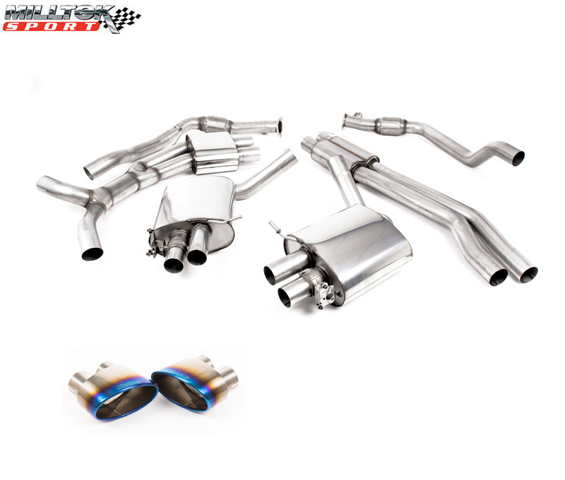 MILLTEK Sportauspuff / Duplex-Anlage 2x 70mm ab Kat. für: AUDI RS5 Sportback - B9 / 2.9TFSI - 331 kW, ohne OPF | 2-flutig mit MSD - Endrohr: 2x 170x107 oval - Titan brurnt