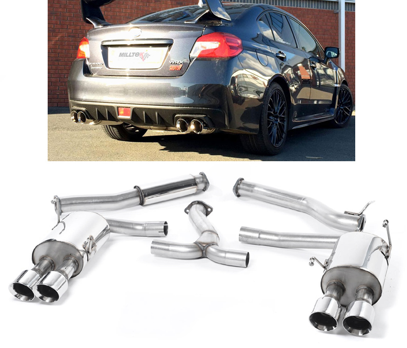 MILLTEK Sportauspuff / Duplex-Anlage 76mm ab Kat. für: SUBARU WRX STi / 2.5T - 221 kW | Endrohre GT 4x 100 rund, schräg, poliert | mit CH-Gutachten
