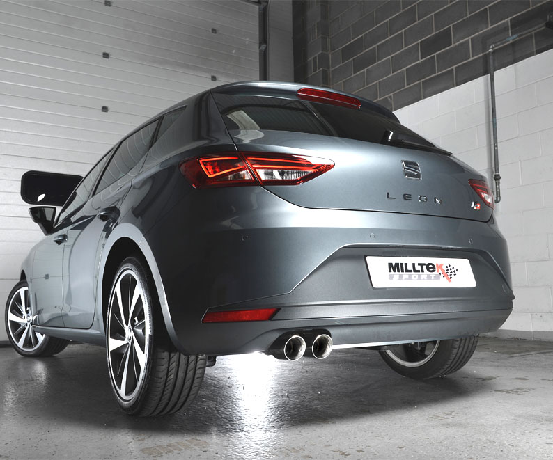 MILLTEK Sportauspuff / Anlage 70mm ab Kat. für: SEAT Leon FR - 5F / 1.8TSI - 132 kW | Endrohre 2x 80 rund GT poliert