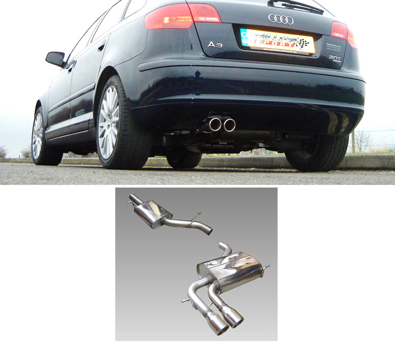 MILLTEK Sportauspuff / Anlage 70mm ab Kat. für: AUDI A3 Quattro Sportback - 8P / 2.0TFSI | Endrohre 2x 76 rund Jet