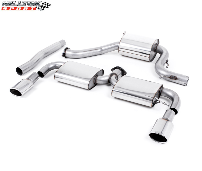 MILLTEK Sportauspuff / Duplex-Anlage 76mm ab Kat. für: VW Scirocco R - 195kW | Endrohre Oval - Verchromt