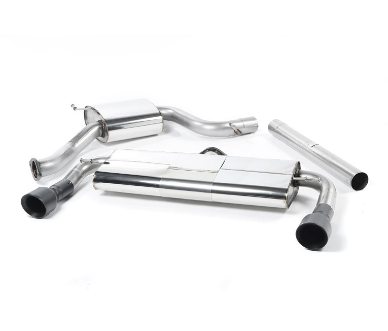 MILLTEK Sportauspuff / Duplex-Anlage 76mm ab Kat. für: VW Golf 7 GTI / 2.0TFSI - 180 kW | MSD + ESD / Endrohre GT 2x 100 schräg - Cerakote black