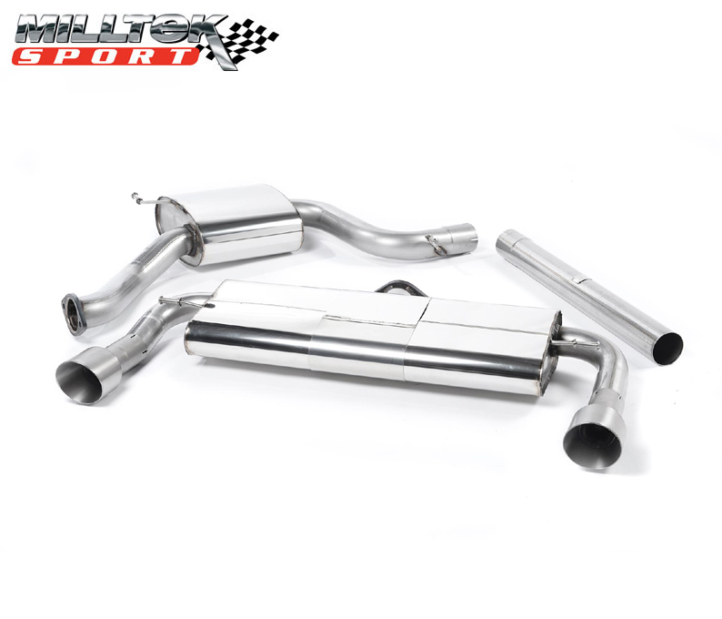 MILLTEK Sportauspuff / Duplex-Anlage 76mm ab Kat. für: VW Golf 7 GTI / 2.0TFSI - 180 kW | MSD + ESD / Endrohre GT 2x 100 schräg, Titan gebürstet