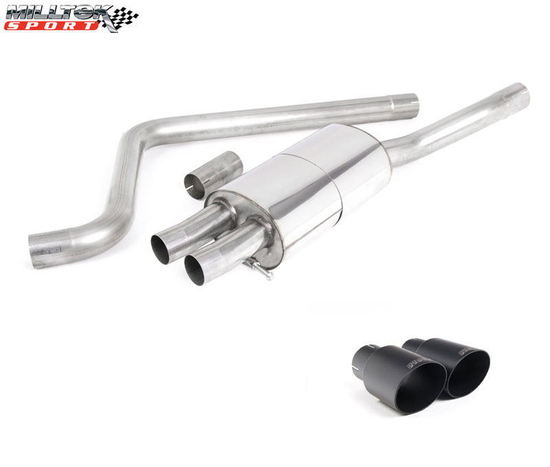 MILLTEK Sportauspuff / Anlage 70mm ab Kat./OPF für: AUDI A1 Sportback 40TFSI - GB / 2.0 - 147 kW, mit OPF  | Endrohre 2x 76 rund GT - Schwarz, matt