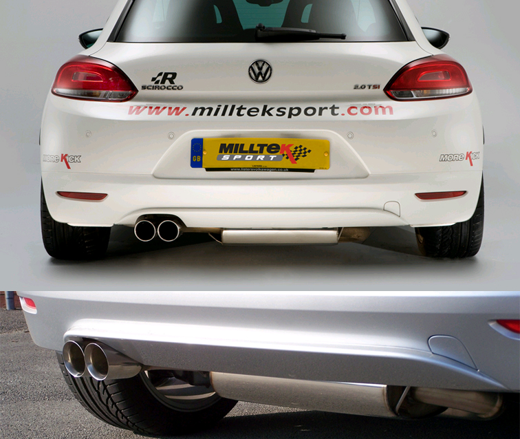 MILLTEK Sportauspuff / Anlage 70mm ab Kat. für: VW Scirocco GT  2.0TSI - 147kW / 13 | Endrohr 2x 80 rund, schräg