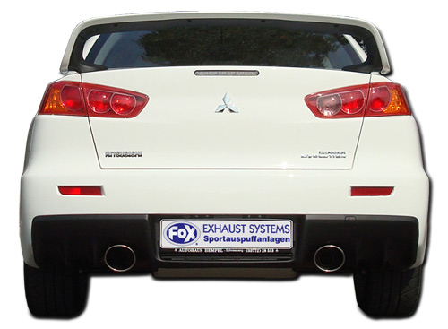 FOX Sportauspuff / Duplex-ESD f&uuml;r: MITSUBISHI Lancer EVO 10 / 2.0T - 217 kW | mit ESD 2x 129x106 oval, eingerollt, angeschr&auml;gt| Hinweise: XL, 32