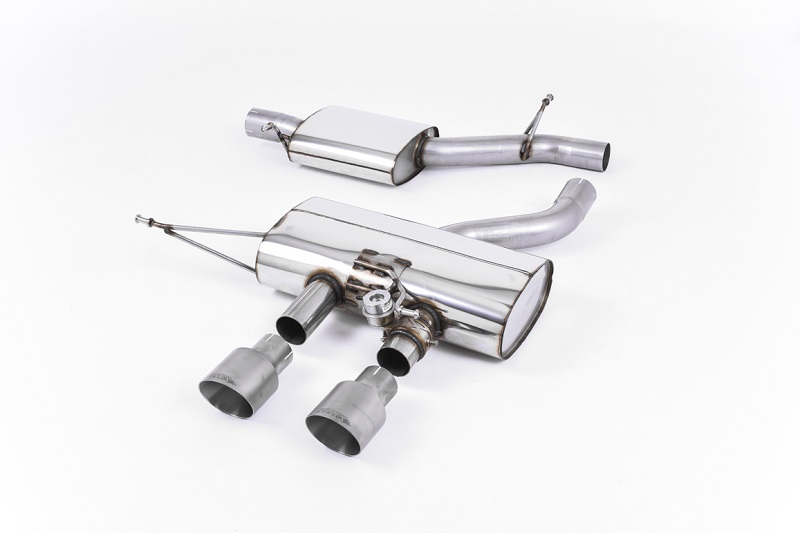 MILLTEK Sportauspuff / Anlage 70mm mit MSD ab Kat./VSD für: VW Golf 6 R | VSD + ESD mit Klappensteuerung / Titan Endrohre 100 rund, schräg