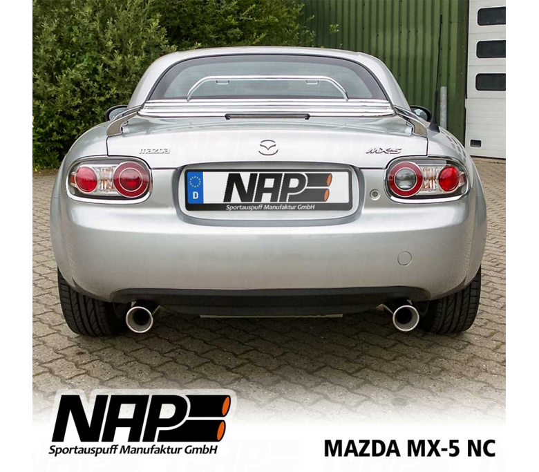 NAP Sportauspuff / Duplex-ESD für: MAZDA MX-5 / NC / 1.8, 2.0 - 93,118 kW |  mit Endrohren 2x 90 rund, eingerollt / weitere Endrohr-Varianten möglich