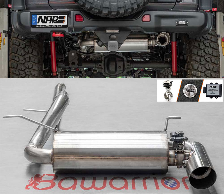 NAP Sportauspuff / Klappen-Anlage ab Kat. für: JEEP Wrangler - JL / 2.0T - 200 kW |  Endrohr: 100 rund,schräg - rechts
