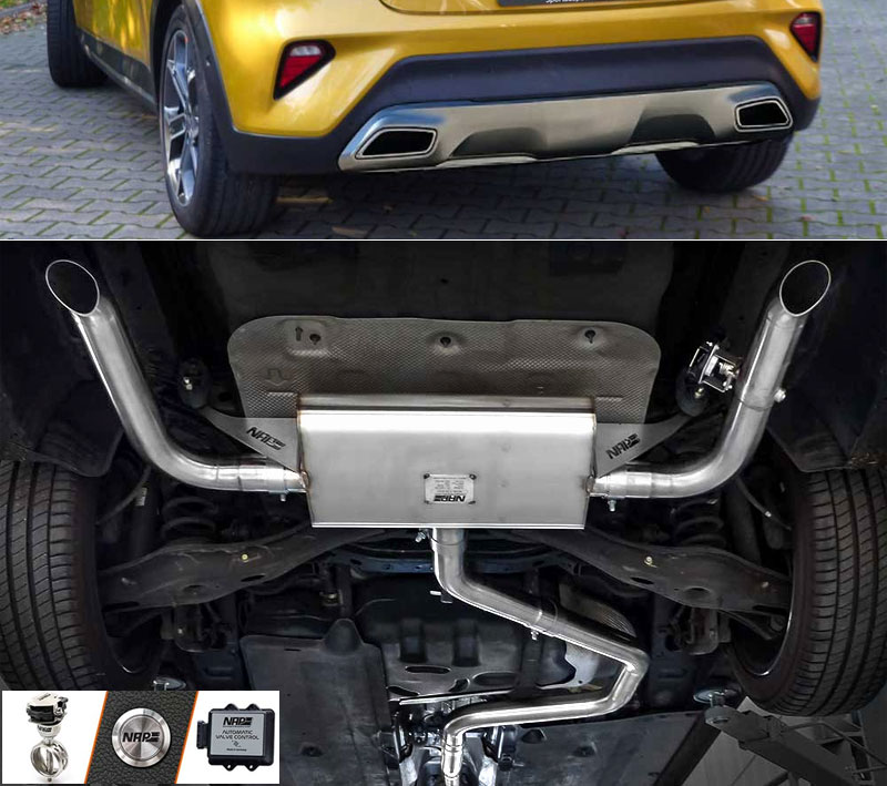 NAP Sportauspuff / Klappen-Anlage 70mm ab Kat. für: KIA XCeed - CD / 1.0T, 1.4T, 1.6T-GDi - 88,103,150 kW |  Endrohr: nicht sichtbar, Optik bleibt orig. / mit CH-Gutachten